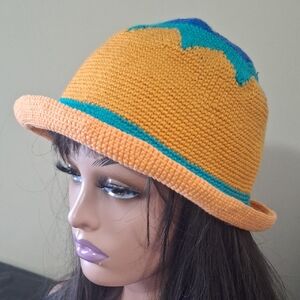 Vibrant Orange and Blue Crochet Hat